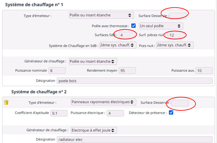 surfaces desservies par le poele et par les radiateurs
