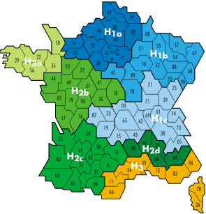 Régions géographiques utilisées pour la RT2012